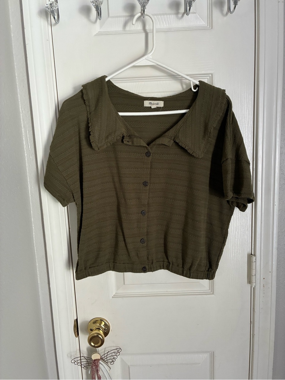 Madewell Olive Green Button-Front Short Sleeve Top